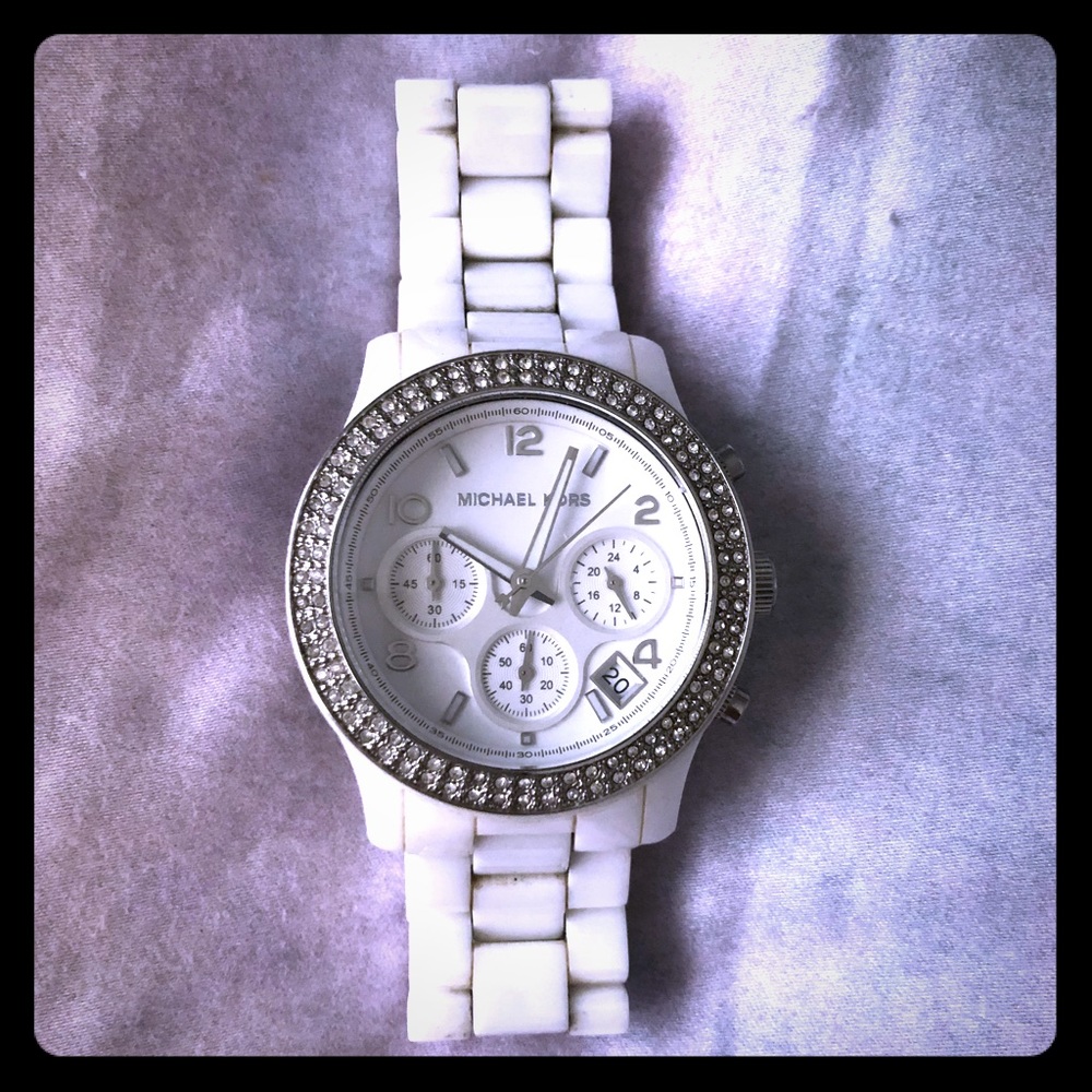 Michael Kors White Ceramic Watch with Rhinestones